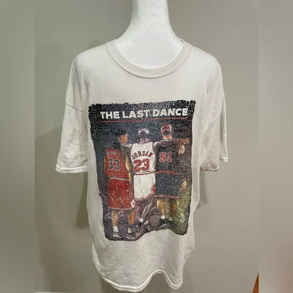 VTG Michael Jordan Pippen Rodman White T-shirt The Last Dance XL BULLS NBA